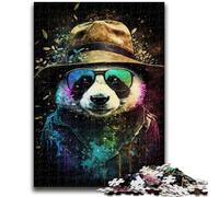 Puzzle per adulti da 1000 pezzi, motivo: panda con cappello, decorazione artistica da parete e idea regalo di compleanno per amici, casa e ufficio, 26x38cm