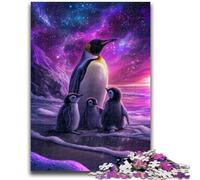 Puzzle per adulti da 1000 pezzi, motivo: pinguini sotto l'aurora boreale, adatto a partire dai 14 anni, ideale come regalo per tutta la famiglia, 50x75cm