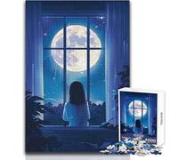 Puzzle per adulti da 1000 pezzi, motivo: ragazza che guarda la luna, tranquillo e rilassante, ideale per il tempo libero, taglio preciso, giocattolo artigianale, dimensioni: 50x75cm