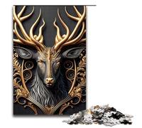 Puzzle per adulti da 1000 pezzi, motivo: re cervo dorato in stile Art Déco, puzzle in legno, gioco educativo, giocattolo da sfida, 1000 pezzi.