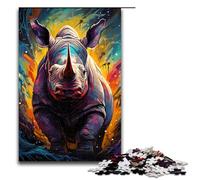 Puzzle per adulti da 1000 pezzi motivo rinoceronte in legno giocattolo educativo per imparare a dipingere giochi per famiglie 75x50 cm