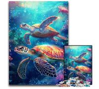 Puzzle per adulti da 1000 pezzi, motivo: tartaruga sul fondale marino, puzzle in legno, regalo perfetto per l'arredamento della casa, divertimento in famiglia, età 14+, 50x75cm