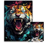 Puzzle per adulti da 1000 pezzi motivo: tigre di fuoco dipinta con ferocia puzzle per adulti per decorazioni per la casa Natale e Capodanno per adolescenti 1000 pezzi (38x26 cm).