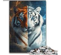 Puzzle per adulti da 1000 pezzi, motivo: tigre di ghiaccio e fuoco Puzzle difficili per adulti, ideali per decorare casa e ufficio, regalo perfetto per il compleanno (dimensioni 50x75cm)
