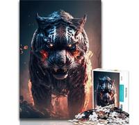Puzzle per adulti da 1000 pezzi, motivo: tigre nel fuoco, ideale come regalo educativo per tutta la famiglia (dimensioni 38x26cm)