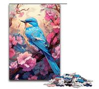Puzzle per adulti da 1000 pezzi motivo: uccellino azzurro e fiori esotici e colorati divertente per tutta la famiglia ottimo regalo per adolescenti dai 14 anni in su 75x50 cm.