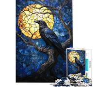 Puzzle per adulti da 1000 pezzi motivo vetrata con corvo e luna gioco pratico per passare il tempo durante le vacanze regalo di compleanno regalo (dimensioni 50x75cm)