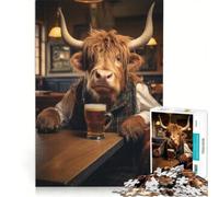 Puzzle per adulti da 1000 pezzi Mucca delle Highlands nella taverna gioco pratico divertente e spiritoso ideale come idea regalo con Babbo Natale 50x75cm