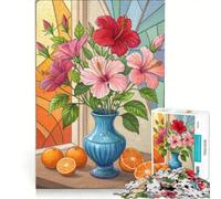 Puzzle per adulti da 1000 pezzi natura morta floreale con ibisco rosso e rosa e arance gioco per famiglie rilassante e stimolante idea regalo 50x75cm