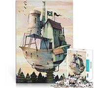 Puzzle per adulti da 1000 pezzi Nave pirata volante Fatto di legno，per età pari o superiore a 14 anni Giochi educativi fai da te Regali di Natale per le donne。misurare：50x75cm/19.68x29.52pollice