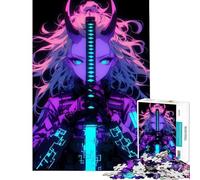 Puzzle per adulti da 1000 pezzi Neon Cyber Oni Warrior Difficile e impegnativo Giocattolo difficile Decorazione da parete per ragazzi dai 14 anni in su (50x75cm)