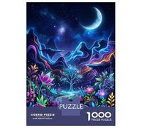 Puzzle Per Adulti Da 1000 Pezzi Neon Dreamscape with Moon And Flowers Puzzle Per Adulti Gioco Rompicapo Migliora La Memoria Divertimento Attività A Casa, 52x38cm/1000pcs