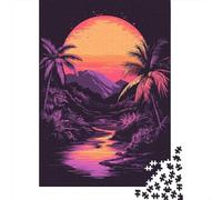 Puzzle Per Adulti Da 1000 Pezzi Neon Sunset Palm Trees-1 Puzzle Per Adulti Gioco Pratico Migliora La Memoria Attività Divertenti A Casa 70x50cm/1000pcs