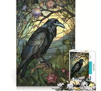 Puzzle per adulti da 1000 pezzi "Nido di corvo e vetrate artistiche", gioco pratico, ideale per passare il tempo durante le vacanze a casa, con poster e foglio di curiosità abbinati 50x75cm