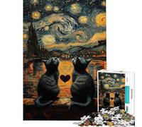 Puzzle per adulti da 1000 pezzi "Notte stellata - Gatti innamorati" - Gioco antistress difficile ideale come regalo di compleanno (dimensioni 38x26cm)