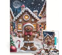 Puzzle per adulti da 1000 pezzi: Omino di pan di zenzero in un villaggio natalizio, gioco rompicapo, difficile, ideale come regalo per tutta la famiglia 50x75cm