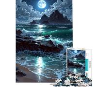 Puzzle per adulti da 1000 pezzi onde dell'oceano al chiaro di luna che si infrangono sulla riva Gioco rompicapo avvincente per coltivare la pazienza Ottima idea regalo per compleanno (38x26cm)