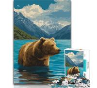 Puzzle per adulti da 1000 pezzi, orso bruno nel lago, aiuta il cervello a esercitare i giocattoli avvincenti per coltivare la pazienza, regalo per compleanni, 38x26cm