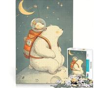 Puzzle per adulti da 1000 pezzi: Orso e cane astronauti sulla Luna, gioco rilassante, sfida impegnativa, rafforza l'amore tra le coppie 50x75cm