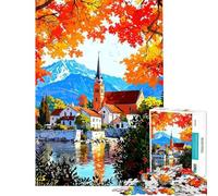 Puzzle per adulti da 1000 pezzi paesaggio autunnale con villaggio e chiesa Gioco interattivo sfida impegnativa ideale come regalo per tutta la famiglia (dimensioni 38x26cm)