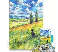Puzzle per adulti da 1000 pezzi, paesaggio con pascoli verdi, giocattolo fai-da-te per divertimento in famiglia, con pezzi di forma casuale completamente ad incastro 38x52cm