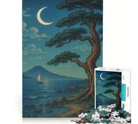 Puzzle per adulti da 1000 pezzi: paesaggio giapponese con luna e barca a vela, gioco educativo, difficile e stimolante, regalo di Natale o compleanno 50x75cm