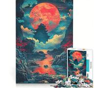 Puzzle per adulti da 1000 pezzi, paesaggio giapponese con luna rossa, gioco rilassante, sfida impegnativa, regalo per amici e familiari 50x75cm