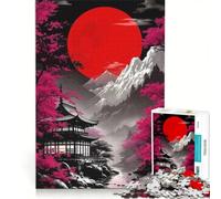 Puzzle per adulti da 1000 pezzi: paesaggio giapponese con pagoda e luna rossa, gioco rilassante, sfida impegnativa, regalo per amici e familiari 50x75cm