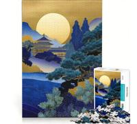 Puzzle per adulti da 1000 pezzi, paesaggio giapponese con tempio e luna, gioco impossibile, difficile, compleanno e altre occasioni 50x75cm