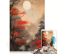 Puzzle per adulti da 1000 pezzi, paesaggio giapponese con tempio e luna, gioco pratico, ideale per passare il tempo durante le vacanze, con poster e foglio di curiosità abbinati 38x52cm