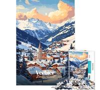 Puzzle per adulti da 1000 pezzi paesaggio invernale di Verbier Svizzera giocattolo decorativo da parete antistress regalo per ridurre lo stress (dimensioni 50x75cm)