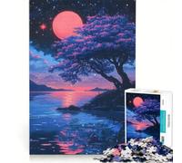 Puzzle per adulti da 1000 pezzi, paesaggio lacustre da sogno con alberi di ciliegio in fiore, Giappone e spazio, giocattolo antistress, sfida impegnativa, ottimo regalo per gli appassionati
