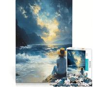 Puzzle per adulti da 1000 pezzi paesaggio marino con figura e luce dorata gioco impossibile migliora la memoria con pezzi a incastro di forma casuale 38x26cm