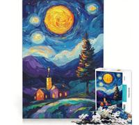 Puzzle per adulti da 1000 pezzi paesaggio notturno stellato con chiesa giocattolo educativo difficile e stimolante per rafforzare l'amore tra le coppie 50x75cm