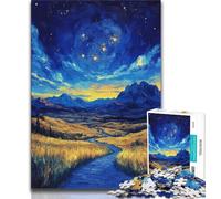 Puzzle per adulti da 1000 pezzi, paesaggio rurale sotto il cielo notturno, gioco stimolante e gioco per famiglie, per la decorazione della casa per bambini dai 14 anni in su, 38x26cm