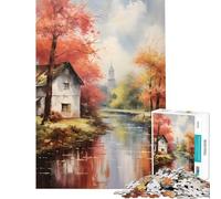 Puzzle per adulti da 1000 pezzi paesaggio rustico autunnale con fiume sfida educativa per il divertimento in famiglia gioco per famiglie dai 14 anni in su (38x52cm)