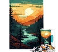 Puzzle per adulti da 1000 pezzi paesaggio tranquillo con fiume e tramonto nella foresta Sfida educativa per tutta la famiglia Gioco per famiglie dai 14 anni in su Dimensioni: 38x26cm