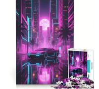 Puzzle per adulti da 1000 pezzi paesaggio urbano al neon con riflessi di auto gioco pratico difficile e stimolante ideale come regalo per tutta la famiglia 38x52cm