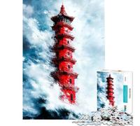 Puzzle per adulti da 1000 pezzi Pagoda rossa nella tempesta Puzzle da 1000 pezzi decorazione da parete gioco impegnativo e stimolante per tutta la famiglia (38x26cm)
