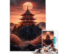 Puzzle per adulti da 1000 pezzi Pagoda sulla cima di una montagna ideale per compleanno Natale decorazione per la casa giocattolo da parete adatto a partire dai 14 anni 38x52cm