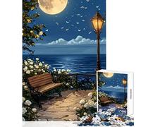 Puzzle per adulti da 1000 pezzi panchina al chiaro di luna con rose bianche giocattolo educativo idee regalo per giochi educativi che migliorano l'amore tra coppie dimensioni 38x26cm