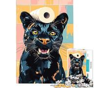 Puzzle per adulti da 1000 pezzi Pantera Nera con cappello di carta igienica Un gioco avvincente per coltivare la pazienza ideale per tutta la famiglia perfetto come decorazione o regalo divertente