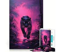 Puzzle per adulti da 1000 pezzi,Pantera Nera nella giungla al neon,con bordi netti Gioco di costruzione che favorisce la concentrazione,divertimento a ritmo lento,regalo di Natale per il tempo libero