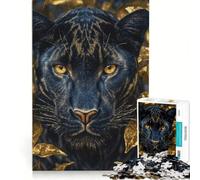 Puzzle per adulti da 1000 pezzi: Pantera Nera tra le Rose Dorate Un gioco pratico, divertente e spiritoso, perfetto anche come decorazione da scrivania 38x52cm