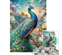 Puzzle per adulti da 1000 pezzi Pavone in un paradiso floreale gioco antistress difficile aiuta ad allenare la mente (dimensioni 38x26cm)