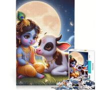 Puzzle per adulti da 1000 pezzi Piccolo Krishna con vitello decorazione da parete impegnativo da completare ideale come regalo per tutta la famiglia 38x26cm