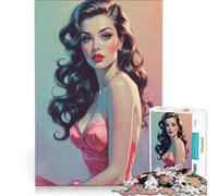 Puzzle per adulti da 1000 pezzi, pin-up mora in abito rosa, giochi divertenti, rilassanti e stimolanti per la mente, per rafforzare l'amore tra le coppie, 38x52cm