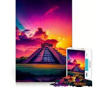 Puzzle per adulti da 1000 pezzi,piramide di Chichen Itza al tramonto,taglio preciso,divertente gioco di problem solving,svago,divertimento,decorazione per compleanno,regalo (38x52cm)