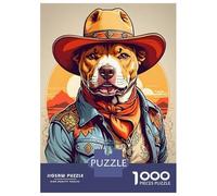 Puzzle Per Adulti Da 1000 Pezzi Pitbull Dog Cowboy Puzzle Per Adulti Giochi Rilassanti Difficili Ottimo Regalo Per I Giocatori 38x26cm/1000pcs