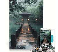 Puzzle per adulti da 1000 pezzi: Ponte di pietra in una foresta nebbiosa gioco educativo divertente e spiritoso ideale come decorazione da scrivania 50x75cm